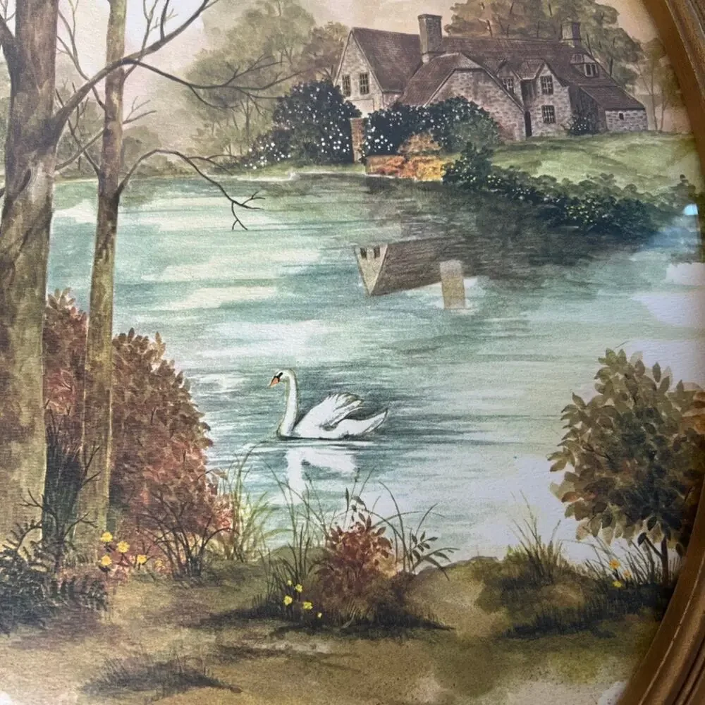 Vintage Print Plastic Baroque Frame Landscape Art English Countryside Regency